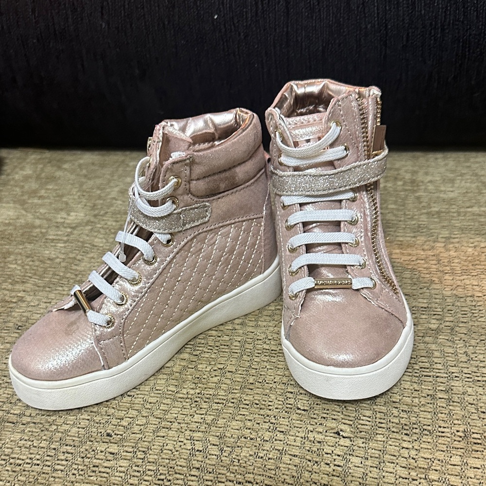 Michael Kors Rose Gold Quilted High-Top Girls Sneakers Size 10